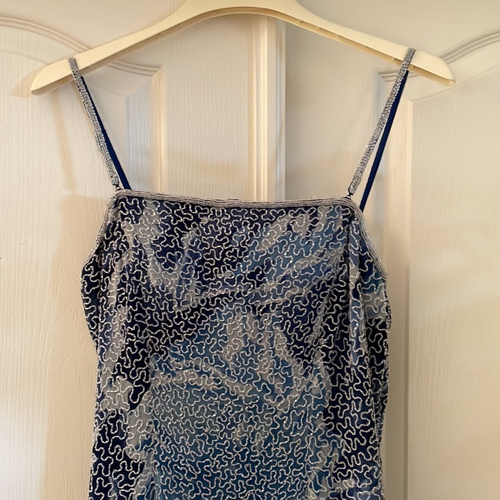 Gorgeous Blue Beaded Formal Evening Gown by Mia Bella. Size M. Never worn, New! - Picture 8 of 13